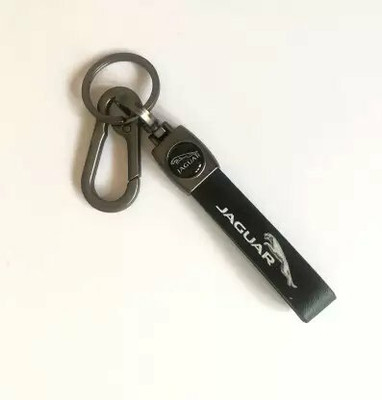 DOKCHAN Black Leather Jaguar Key Chain Ring with Car Logo & Metal Hook Key Chain
