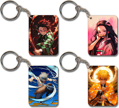 Ourrble 4 Combo Premium Demon Slayer Anime Printed Key chains Combo for Anime Fans Key Chain
