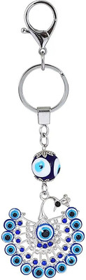 BBG FK_Blue and Silver Evil Eye Peacock Keychain For Bike/Car Gifting With Key Ring Key Chain
