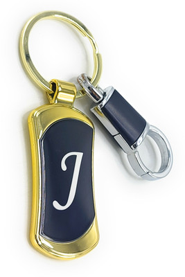 Jdp Novelty Alphabets letters J Logos Premium Quality Metal with Hook Black Gold Colour Key Chain