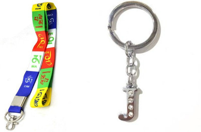 Deethyas Fashion Pack Of 2 Ladakh Tibetan Prayer 18 Inch Nylon Lanyard & Alphabet J Letter Metal Key Chain