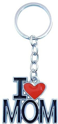 Shilpmart I Love Mom Metal Keychain, Silver Chain with Red Heart Design,Key Ring Key Chain