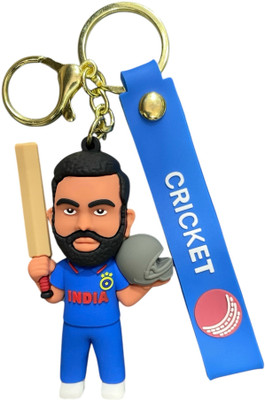 HappierYou Rohit Sharma in Blue Cricket jersey 3D Silicone Keychain with Amazing Belt Key Chain