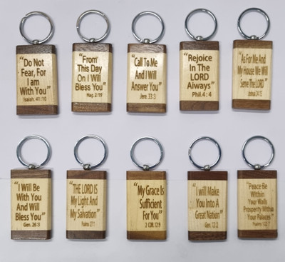 BLESSINGS Set Of 10 Wooden Christianity Key Chain