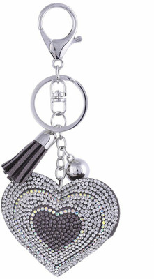 Digital Shoppy Crystal Heart Key Chains for women (Silver/White) Key Chain