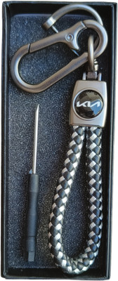 JNV Handwoven Leather Thread Keychain Compatible With Kia (Black And White ) Car Key Chain