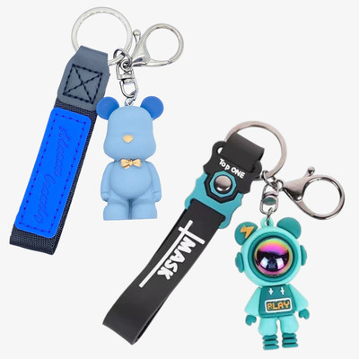 TLISMI Cute 3D Rubber Cartoon Design Keychain with Pilot Bear Strap (Pack of 2) Key Chain