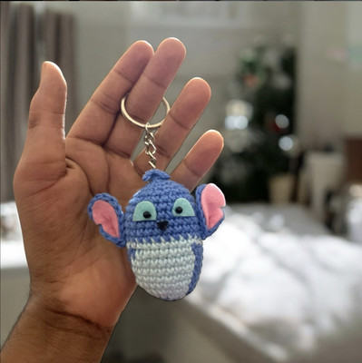 fomaxo Handmade Crochet Blue Keychain Cartoon Character Key Chain