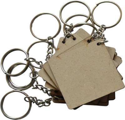 Ecomology 20 Pcs MDF Square Shape Key Chain ( 50 x 50)mm Cutouts For Art and Craft Key Chain