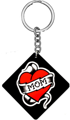 AFH Love You Mom Lifeline Heart Wooden Keychain for Men and Women Key Chain