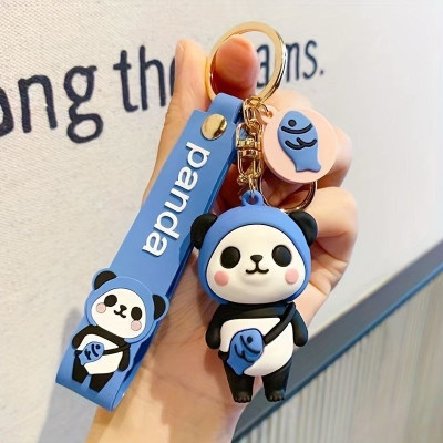SHRI JI Cute 3D Silicone Panda Keyring Fish Charm BLUE Key Chain