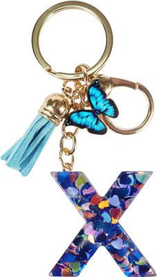 CRAFT STUDIO Blue-Butterfly Resin Alphabet X Initial letter keychain for Boys & Girls Key Chain