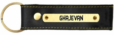 SY Gifts Ghajevan Name Black Leather Keychain Key Chain