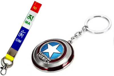 Meeko.com Combo Of Captain America Rotating Shield And Tibetan Ladakh Prayer KeyChain_mk7 Key Chain