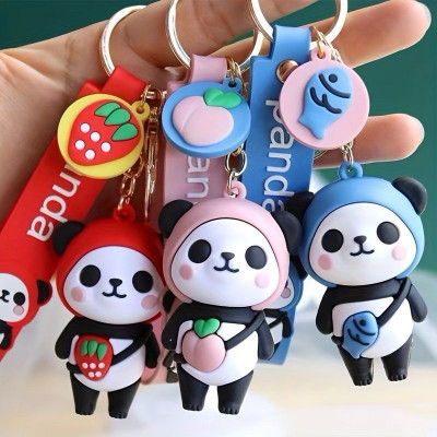 SHRI JI Cute 3D Silicone Panda Keyring with Strap Set of 3 Key Chain