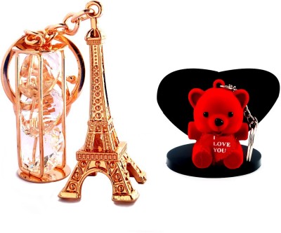 ShopTop Iconic Golden Paris Eiffel Tower with teddy PRT2B Valentine Key Chain Key Chain