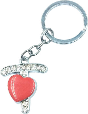 Key Era Alphabet D Red Heart Crystal Finish Key Chain