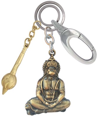 HANDSOME ISK Metal Metallic Lors Hanuman Ji With Golden Gada Locking Lock Key Chain