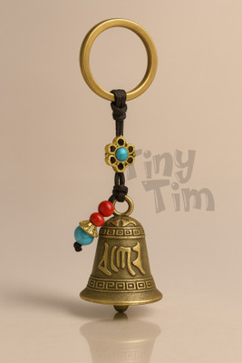 Tiny Tim Tibetan Guardian Bell with Rope Keyring & Beads for Car/Bike/Home Decor Key Chain