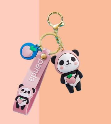 SRG Panda Keychain with Strap Peach Fruit Keychain Key Chain