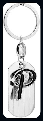 Meeko.com Alphabet P Silver Black Metal Keychain for Car Bike Men Women Keyring P-A Key Chain