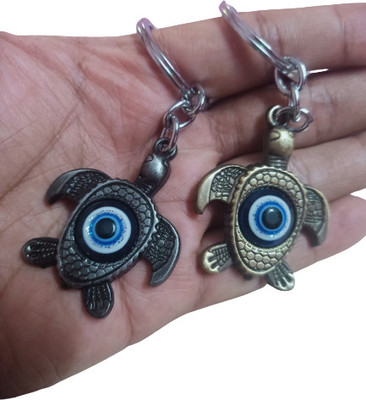 365 Degree Pack of 2 Evil eye Tortoise Good Luck Charm metallic Keychain Key Chain