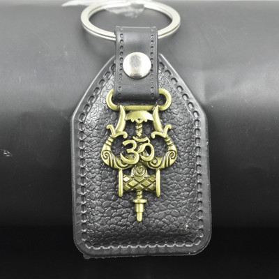 AFH Lord Shiva Om Trishul Leather Bronze Religious Gifting Keychain for Men Women Key Chain