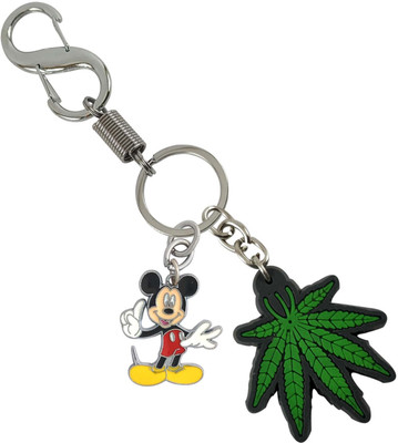 HANDSOME ISK Unique Design Green Leaves With Mickey Mouse Locking Lock Key Chain
