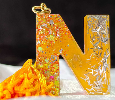 SK Gallery Arts Letter N Keychain Sequin Resin Tassel Key Ring Gift Key Chain