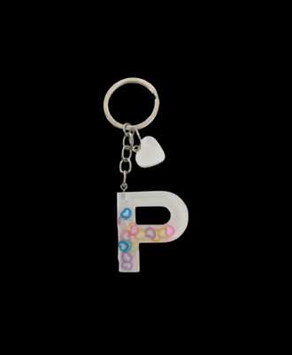 NEHIK ENTERPRISE Resin Keychain Letter P Heart White Key Chain