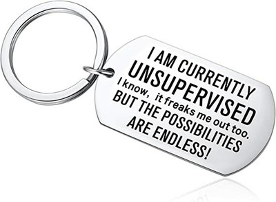 Trovec I Am Currently Unsupervised Keychain for Men Women Funny Humor Colleague Key Chain