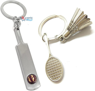 RR Shopping Zone Combo Cricket Bat Metal Keychain and badminton sport lover keychain Key Chain