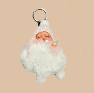 SHRI JI Cute Sleeping Baby Doll Keychain with Bow WHITE Key Chain