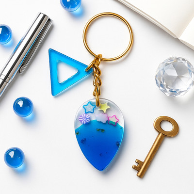 Resinbysona Blue Dream Handmade Resin Keychain Triangle Drop Design Key Chain