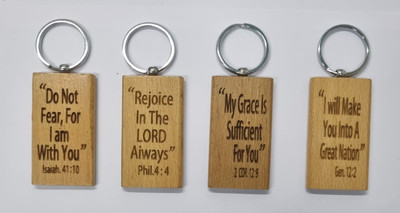 BLESSINGS Set Of 4 Wooden Christianity Key Chain