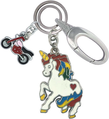 SHOKY LOOKS Premium Finishing Multicolor Unicorn With Pink Bike Locking Lock Key Chain