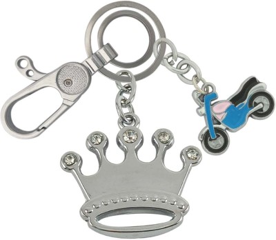 HANDSOME ISK Premium Quality Silver Diamond Crown With Blue Bike Locking Lock Key Chain