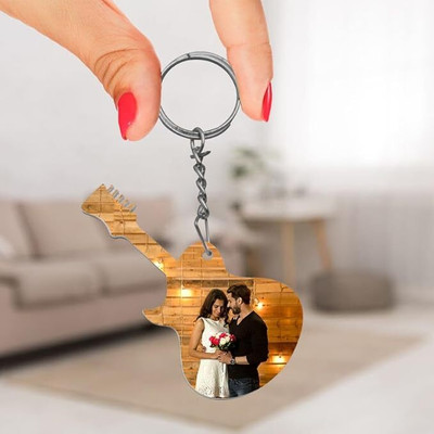 TRUEDUKAAN Personalized Photo Guitar Shape Acrylic glossy photo keychain Key Chain