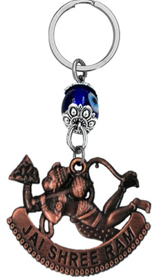 AFH Lord Flying Hanuman Jay Shree Ram Copper Metal Evil Eye Keychain for Car Bike Key Chain
