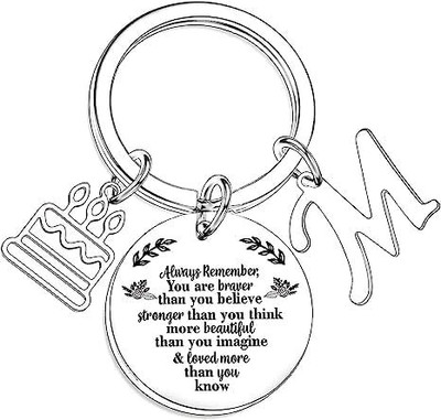 Artisans Crafted Birthday Keychain with Letter M & Inspirational Quote Pendant Key Chain