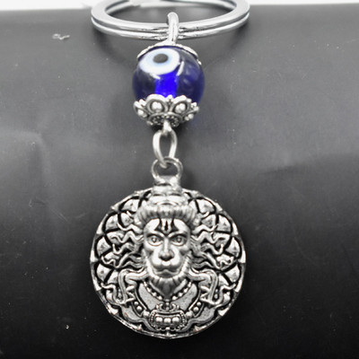 AFH Lord Ram Bhakta Hanuman Evil Eye Charm Religious Silver Keychain Men Women Key Chain