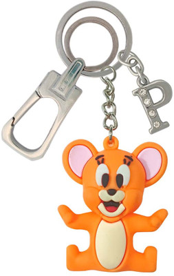 SHOKY LOOKS Premium Rubber Finished Jerry With P Letter Locking Lock Key Chain