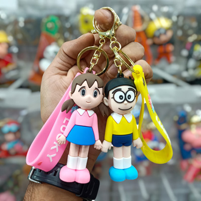 Classic Quirk Cute Anime Shizuka Nobita Silicone 3D Adorable Keychain with Charm Hook Keyring Key Chain