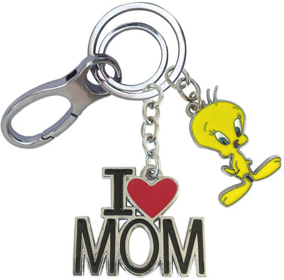 HANDSOME ISK Elegant Design I Love Mom With Yellow Twety Locking Lock Key Chain