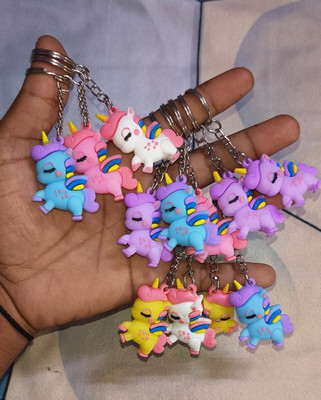Taars Unicorn 3D Key Chain Metal Key Ring Men Woman Kids Silicone KeyChain, Pack of 12 Key Chain