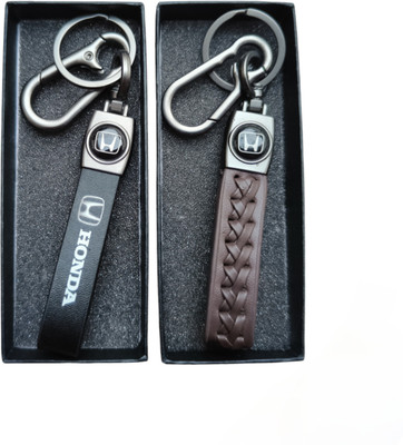 MYV Black And Brown Leather Keychain Compatible With HONDA Car Key Chain