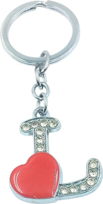 Key Era Alphabet L Red Heart Crystal Finish Key Chain