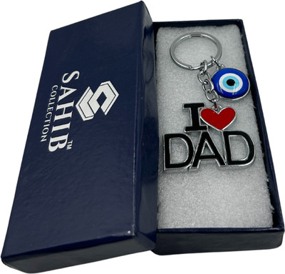 Sahib Collection I Love DAD With Evil Eye Metal Keyring - Pack-1 Key Chain