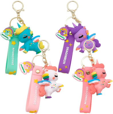 HappierYou Unicorn 3D Silicone Keychain with Bagcharm and strap (Pack of 1,Random colour ) Key Chain