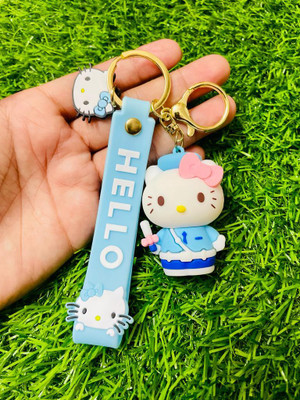GKM Beautiful Hello Kitty keychain with strap charm 3D key ring Key Chain